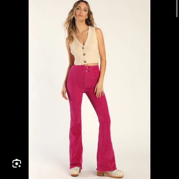 FP We The Free Jayde Cord High Rise Pink Flare Bell bottom 27 corduroy - Picture 1 of 8